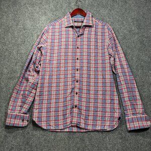 Hammer Made Shirt Men Large/XL Slim Fit Blue Red Plaid Cotton Flannel Button Up